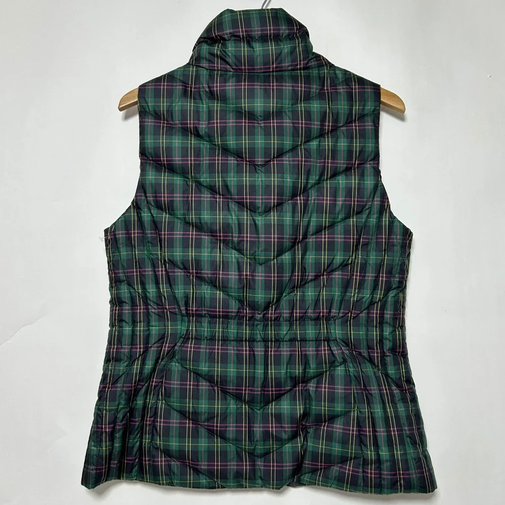 New Talbots Puffer Vest Womens‎ M Green Plaid Down Filled Moc neck Tartan Preppy